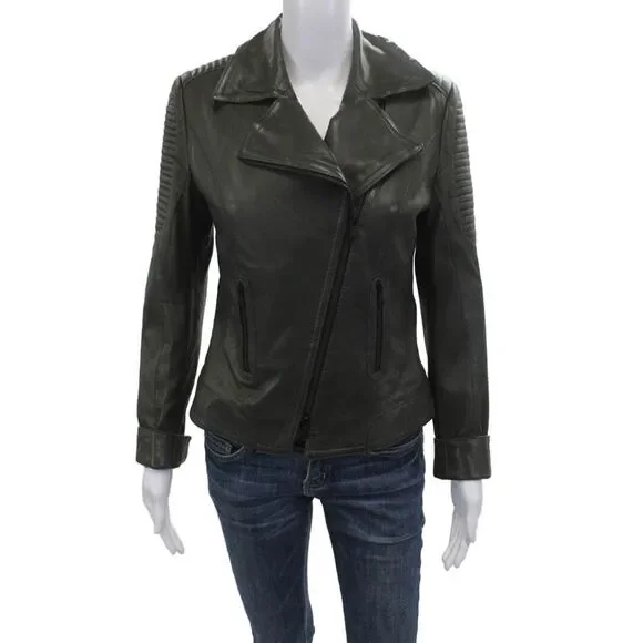 Schyia Women Biker Motorcycle Jacket Dark Gray Polyester Zip Collared Size 38 - Picture 1 of 4